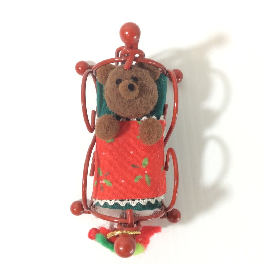 Miniature Bear in Bassinet Bed Christmas Decoration Ornament Swings Stocking 3" - Picture 7 of 12